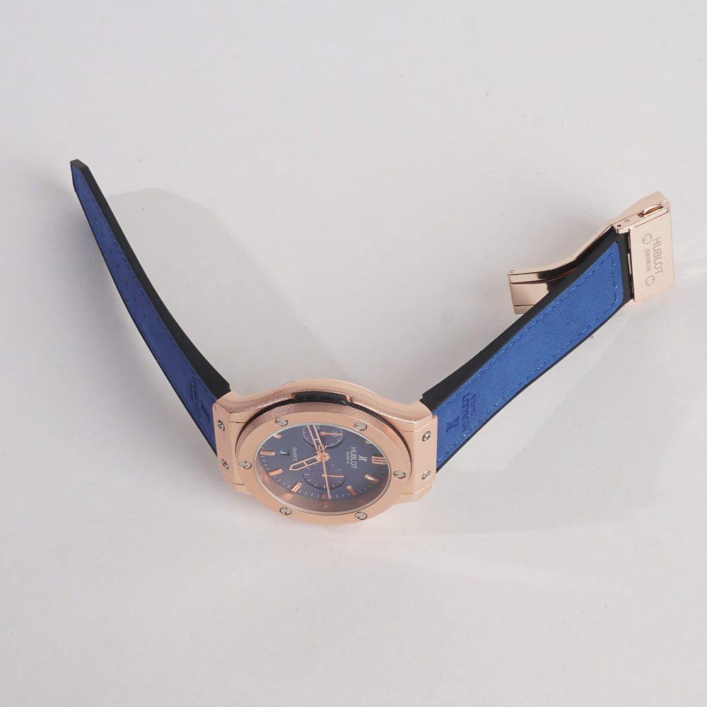 Men Wrist Watch Blue Straps with Rosegold Dial