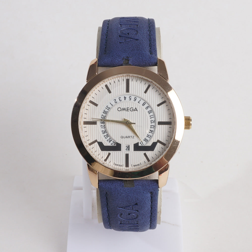 Golden Dial Mens Wrist Watch Blue Strap