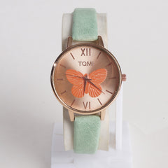 Light GreenLeather Strap Rose Dial Fashion TM205 Women Wrist Watch