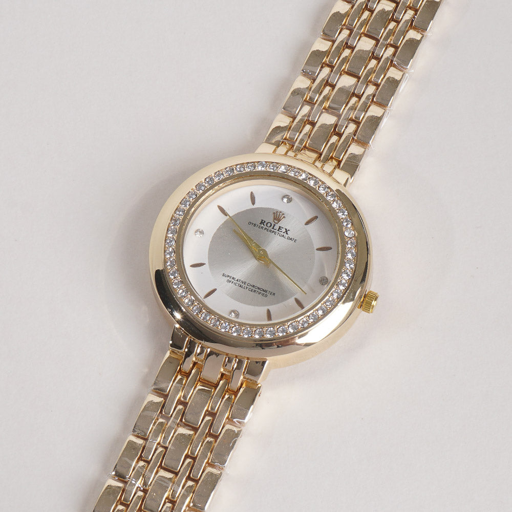 Women Chain Wrist Watch Golden With White Dial R