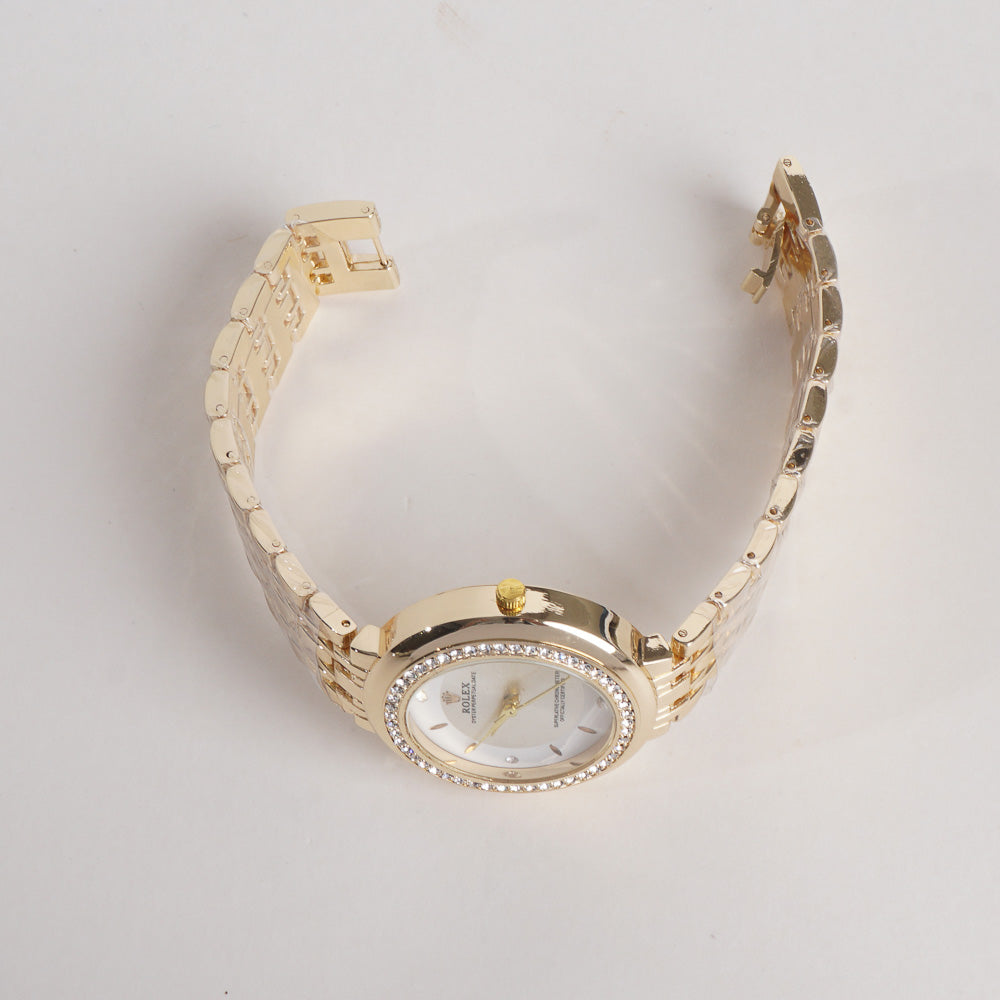 Women Chain Wrist Watch Golden With White Dial R