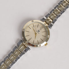 Two Tone Women Stylish Chain Wrist Watch Silver&Golden With Golden Dial