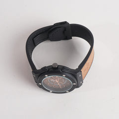 Men Casual Watch Black Dial With Brown Strap