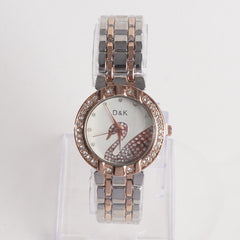 Two Tone Women Stylish Chain Wrist Watch White Dial