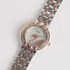 Two Tone Women Stylish Chain Wrist Watch White Dial