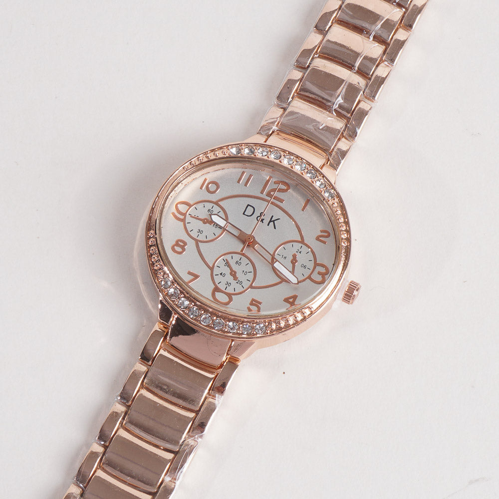 Women Stylish Chain Wrist Watch Rosegold With White Dial