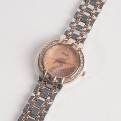 Two Tone Women Stylish Chain Wrist Watch Rosegold Dial