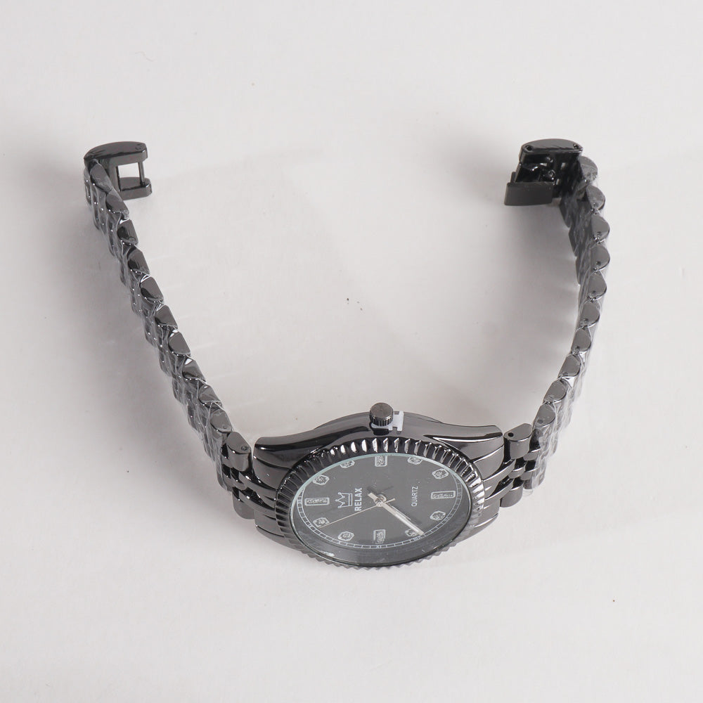 Women Stylish Chain Wrist Watch Black With Black Dial