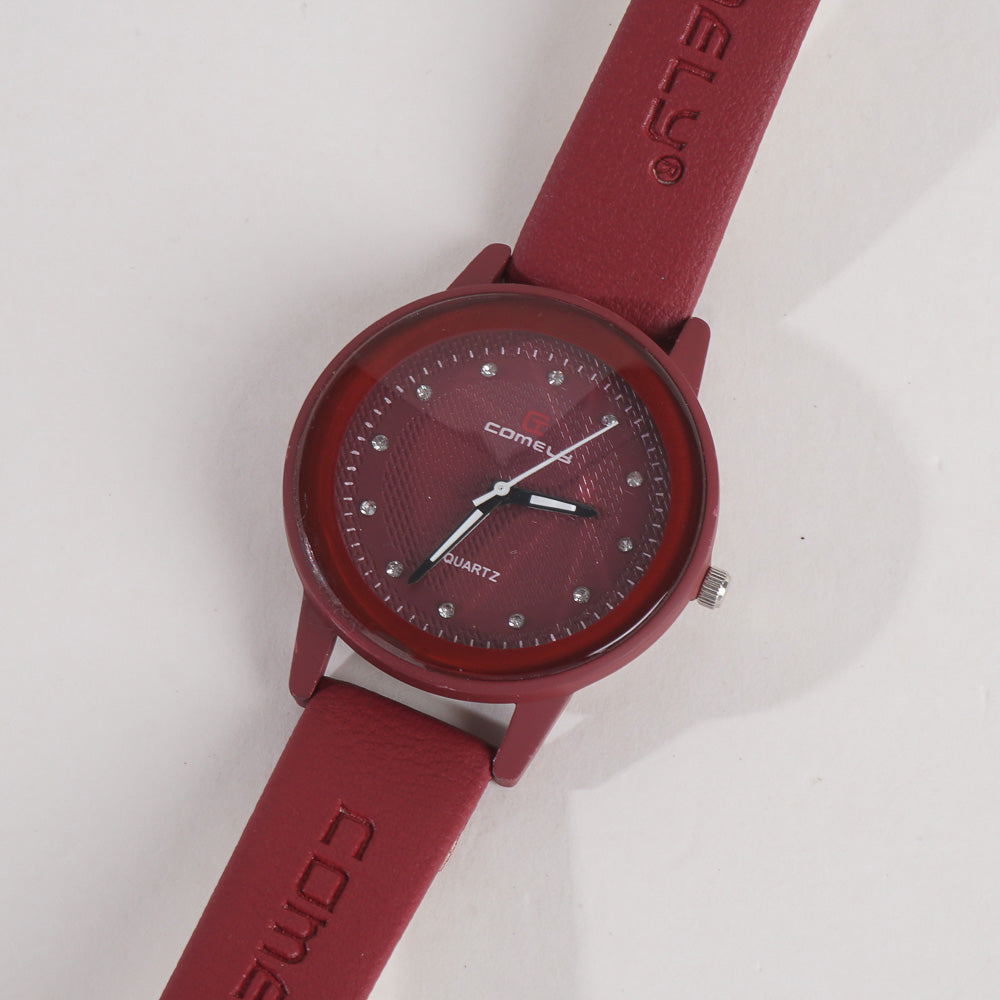 Comely Women Band Wrist Watch Red