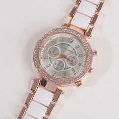 Women Chain Wrist Watch MK Rosegold White