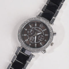 Women Chain Wrist Watch MK Silver Black