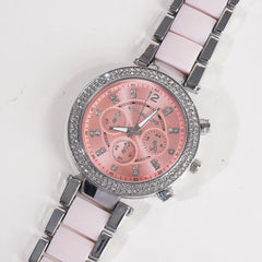 Women Chain Wrist Watch MK Silver Pink