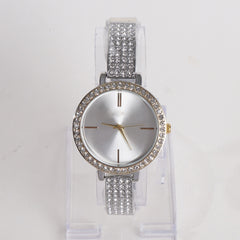 Two Tone Women Stylish Chain Wrist Watch Silver&Golden With White Dial MK