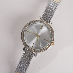 Two Tone Women Stylish Chain Wrist Watch Silver&Golden With White Dial MK