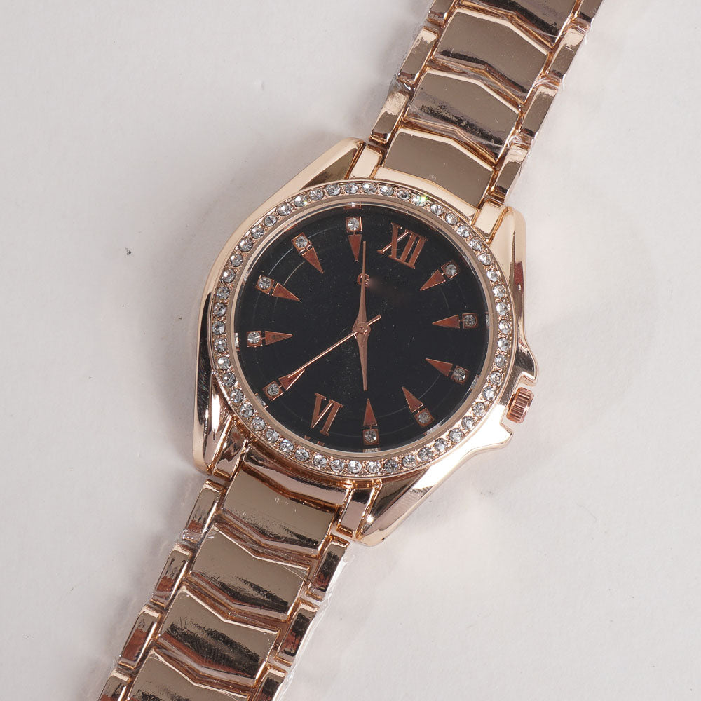 Women Stylish Chain Wrist Watch Rosegold With Black Dial G