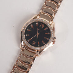 Women Stylish Chain Wrist Watch Rosegold With Black Dial G