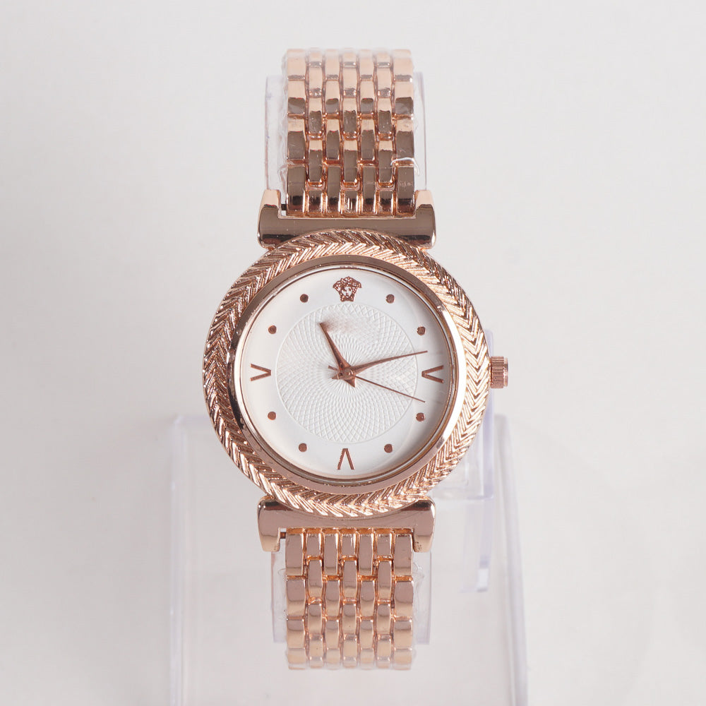 Women Stylish Chain Wrist Watch Rosegold V