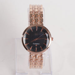 Women Stylish Chain Wrist Watch Rosegold With Black Dial O