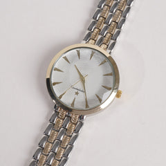 Two Tone Women Stylish Chain Wrist Watch Silver&Golden With White Dial O