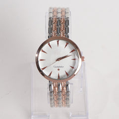 Two Tone Women Stylish Chain Wrist Watch Silver&Rosegold With White Dial O