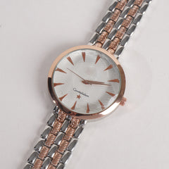 Two Tone Women Stylish Chain Wrist Watch Silver&Rosegold With White Dial O