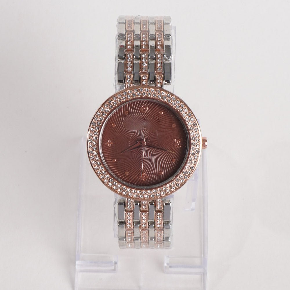 Two Tone Women Stylish Chain Wrist Watch Silver&Rosegold