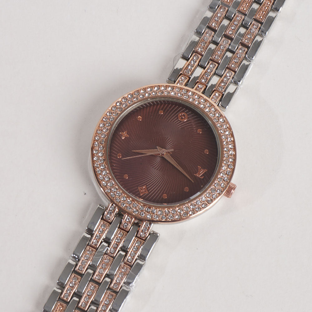 Two Tone Women Stylish Chain Wrist Watch Silver&Rosegold