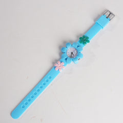 Rubber Strap Flower Dial Wrist Watch Blue