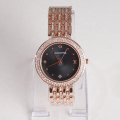 Women Stylish Chain Wrist Watch Rosegold With Black Dial