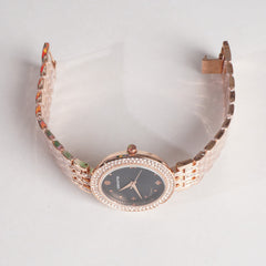 Women Stylish Chain Wrist Watch Rosegold With Black Dial