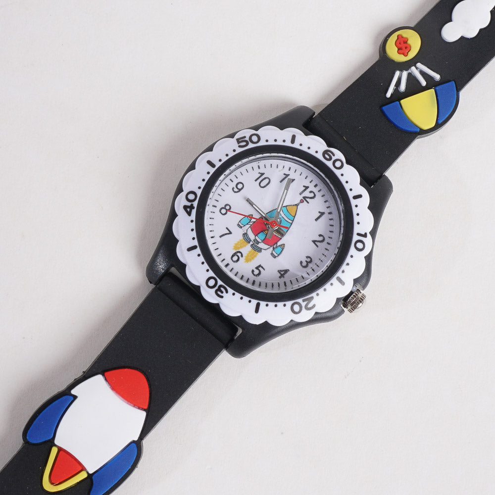 Kids Flower Design Watch Black