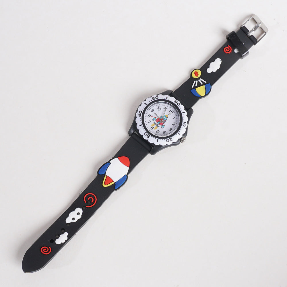 Kids Flower Design Watch Black