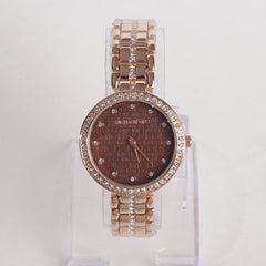 Women Stylish Chain Wrist Watch Rosegold With Brown Dial MK
