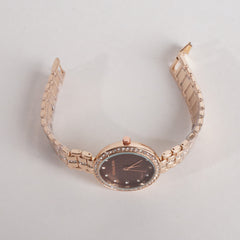 Women Stylish Chain Wrist Watch Rosegold With Brown Dial MK