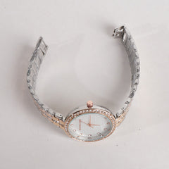 Two Tone Women Stylish Chain Wrist Watch White Dial MK