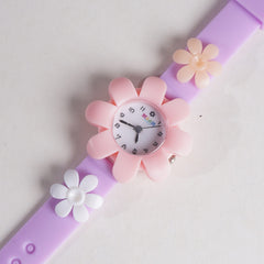Rubber Strap Flower Dial Wrist Watch Purple