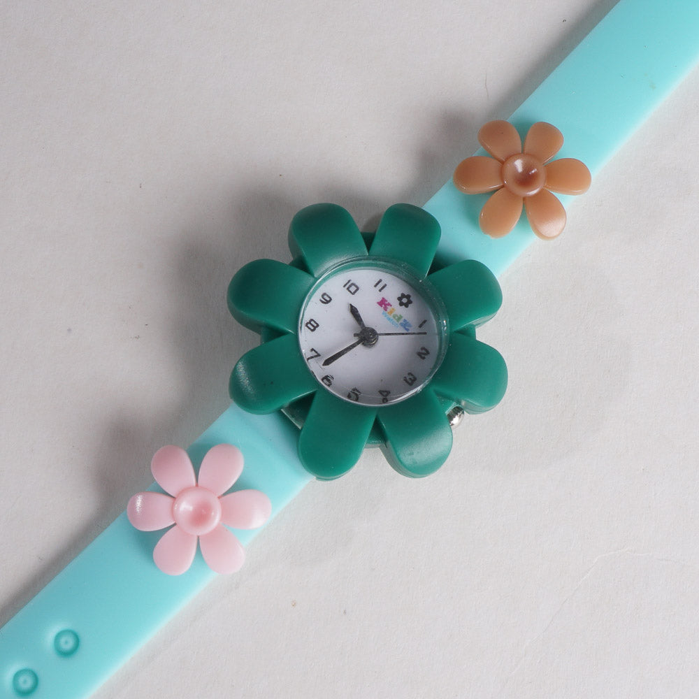 Rubber Strap Flower Dial Wrist Watch Green