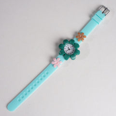 Rubber Strap Flower Dial Wrist Watch Green