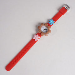 Rubber Strap Flower Dial Wrist Watch Red