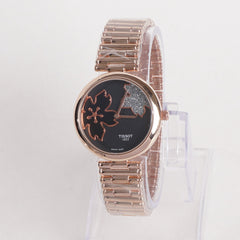 Women Stylish Chain Wrist Watch Rosegold With Black Dial