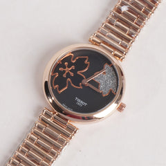 Women Stylish Chain Wrist Watch Rosegold With Black Dial