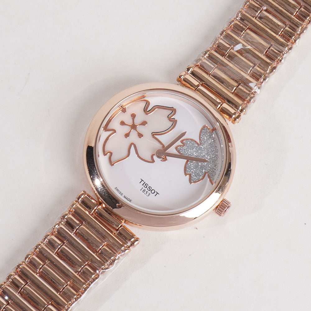 Women Stylish Chain Wrist Watch Rosegold With White Dial