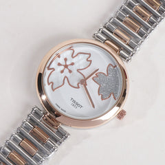 Two Tone Women Stylish Chain Wrist Watch Silver&Rosegold With White Dial