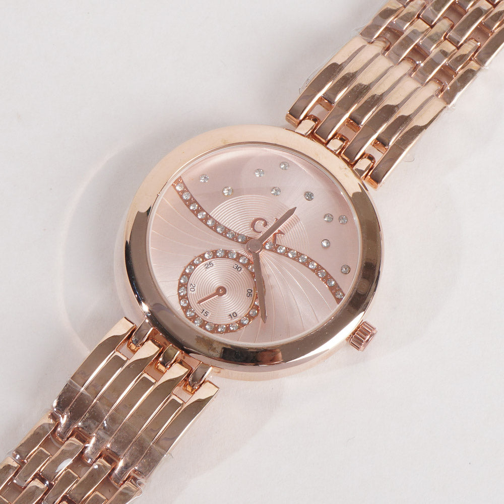 Women Stylish Chain Wrist Watch Rosegold