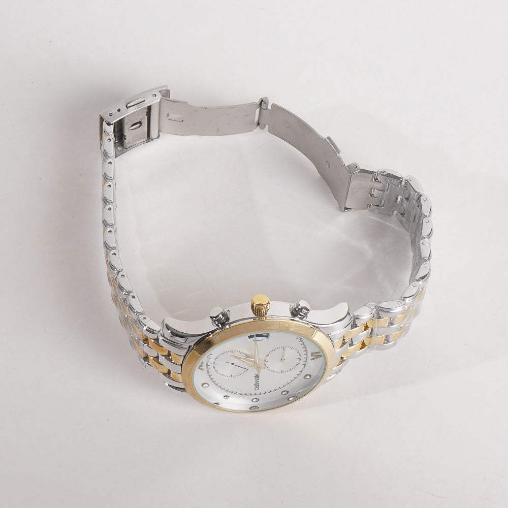 Two Tone Mens Silver&Golden White Dial TBS-C Chain Watch