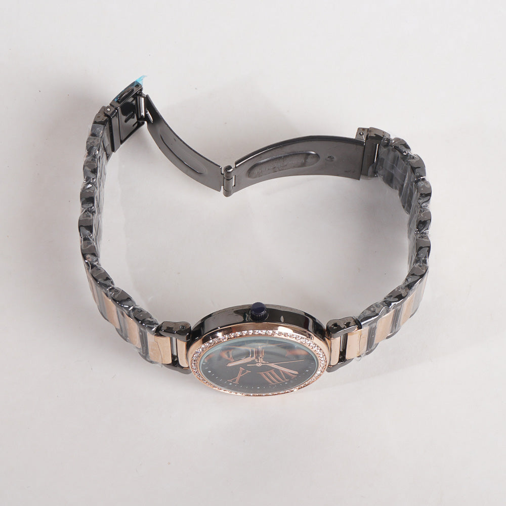 Two Tone Women Watch Black & Rosegold Color With Black Dial 