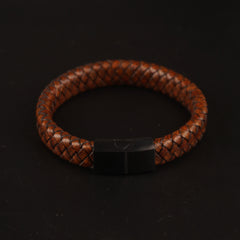 Brwon Braided Black Mangnetic Lock Leather Bracelet