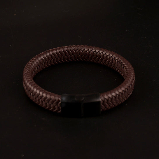 Black Magnetic Brown Braided Leather Bracelet