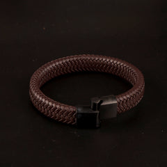 Black Magnetic Brown Braided Leather Bracelet