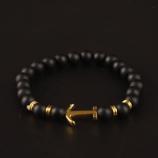 Mens Beads Black Bracelet Anchor Design